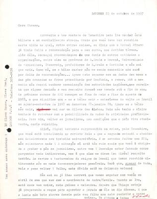 Carta de Vladimir Herzog para Tamás Szmrecsányi, 23 out. 1967
