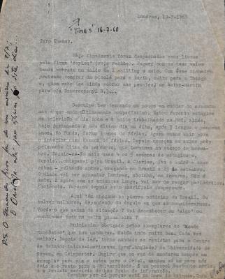 Carta de Vladimir Herzog para Tamás Szmrecsányi, 19 jul. 1968