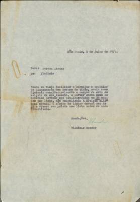 Carta de Vladimir Herzog para Perseu Abramo, 5 jul. 1973